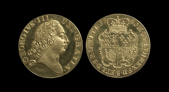 Guinea: George III (obverse); Shield of Arms (reverse), 1761.