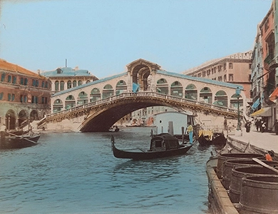 Rialto Bridge, hand-coloured print