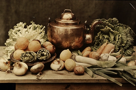 Autochrome still life with fruit