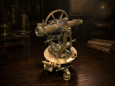 Old brass theodolite surveying equipment