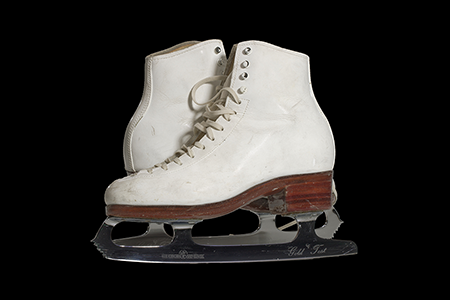 Pair of white figure skates worn by Debi Thomas