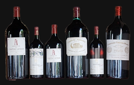 Six famous Chateau wines for sale on May 6 2013 in Antibes France